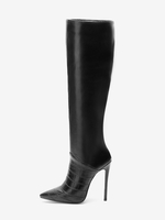 Bottes à talons hauts Bottes noires à bout pointu et talon aiguille mi-mollet