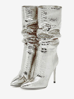 Bottes à Talons Hauts Femme en Cuir Synthétique avec Bout Pointu Unicolore
