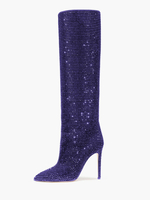 Bottes à Talons Hauts Femme en Cuir Synthétique avec Bout Rond en Paillettes Unicolore