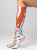 Bottes à talons hauts sexy à bout pointu et fermeture éclair pour fête bottes blanches hautes au-dessus du genou