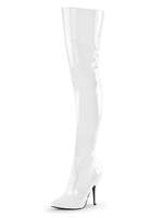 Bottes à talons hauts sexy bout pointu zipper paillettes talon aiguille Rave Club blanc sur les bottes au genou