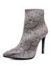 Bottes au Cheville Femmes 2021 Gris Bout Pointu Serpent Imprimé à ZipTalon Haut Bottes