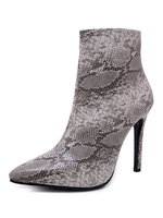 Bottes au Cheville Femmes 2021 Gris Bout Pointu Serpent Imprimé à ZipTalon Haut Bottes