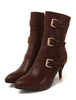 Bottes au Cheville Femmes 2021 Marron Foncé Bout Pointu Boucle DéQueue Bottes Vintage