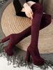 Bottes au Dessus de Genou Bourgogne Talon Haut Cuissardes Femmes Grande Taille Bottes Stretch