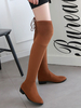 Bottes Au-dessus de Genou Suédé Marron Bout Rond Bottes Plates Bottes Cuissardes Femmes