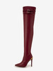 Bottes au-dessus du genou bordeaux à bout pointu avec boucle et talon aiguille bottes sexy à hauteur de cuisse