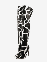 Bottes au-dessus du genou bottes à bout pointu imprimées à talons hauts cuissardes hautes