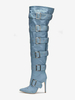 Bottes au-dessus du genou Bottes au-dessus du genou bleu ciel clair pour femmes en polyester avec boucle et talon aiguille