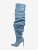 Bottes au-dessus du genou bottes hautes en jean bleu à bout pointu et à talons hauts