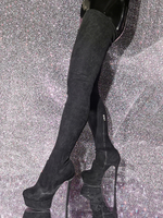 Bottes au-dessus du genou Bottes hautes noires pour femmes Tige en micro-suède Talon aiguille