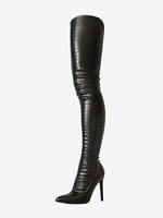 Bottes au-dessus du genou Bottes noires au-dessus du genou pour femmes en cuir PU à talon aiguille