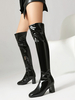 Bottes au-dessus du genou en cuir PU argenté pour femmes bottes au-dessus du genou à bout rond et talon épais