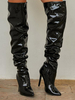 Bottes au-dessus du genou en cuir PU brillant à talon aiguille pour femmes
