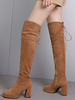 Bottes au-dessus du genou en micro-suède marron pour femmes bottes hautes à bout rond et talon épais