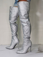 Bottes au-dessus du genou pour femmes bottes hautes en tissu à paillettes et talon aiguille