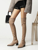 Bottes au-dessus du genou pour femmes à talons épais en cuir PU abricot cuissardes
