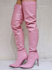 Bottes au-dessus du genou pour femmes; plus la taille des bottes à talons aiguilles en cuir PU rose