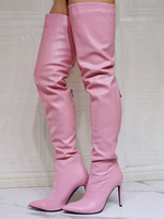Bottes au-dessus du genou pour femmes; plus la taille des bottes à talons aiguilles en cuir PU rose