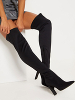 Bottes au-dessus du genou pour femmes Talon de forme spéciale bout pointu en cuir suédé noir cuissardes