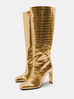 Bottes Au Genou À Talon Aiguille En Cuir PU Chaussures Pour Femmes