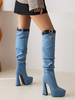 Bottes au Genou à Talons Hauts Femme avec Bout Pointu Unicolore