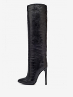 Bottes au Genou à Talons Hauts Femme avec Bout Rond Unicolore
