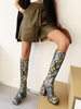 Bottes au Genou à Talons Hauts Femme Imprimés avec Bout Rond