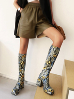 Bottes au Genou à Talons Hauts Femme Imprimés avec Bout Rond