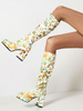 Bottes au Genou à Talons Hauts Femme Imprimés avec Bout Rond