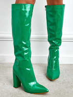 Bottes au genou à talons épais en cuir PU pour femmes
