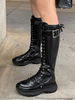 Bottes au genou Blanc Bout rond devant en dentelle avec boucle latérale Bottes au genou pour femmes