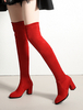 Bottes au genou bout rond rouge talon épais bottes hautes bottes stretch