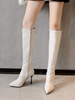 Bottes au Genou Cuissardes Beige à Talons Mi-hauts fins Femme à Cuir Synthétique avec Bout Pointu Cuissardes Bottes Beige