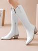 Bottes au Genou Cuissardes Beiges Hautes Femme en Cuir Synthétique avec Bout Pointu à Style de Cow-Boy Cuissardes Bottes Femme Beiges
