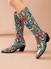 Bottes au Genou Cuissardes Colorées Hautes Femme en Cuir Synthétique avec Bout Pointu à Style de Cow-Boy Cuissardes Bottes Femme