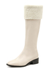 Bottes au Genou Cuissardes Plates Femme en Cuir Synthétique avec Bout Carré avec Fausse Fourrure Bimatière Cuissardes Femme Unicolore