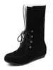 Bottes au Genou Cuissardes Plates Femme en Cuir Synthétique en Croûte à Lacets avec Bout Rond avec Fausse Fourrure Cuissardes Femme Unicolore