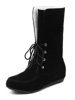 Bottes au Genou Cuissardes Plates Femme en Cuir Synthétique en Croûte à Lacets avec Bout Rond avec Fausse Fourrure Cuissardes Femme Unicolore