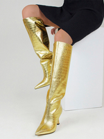 Bottes au genou dorées chics à talons aiguilles chaussures cuissardes femmes