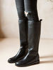 Bottes au genou en cuir de vachette Chaussures noir à bout rond pour femmes