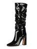Bottes au genou en cuir Synthétique noir bout carré talon épais femme bottes au genou