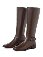 Bottes au genou en cuir véritable pour femmes; en peau de vache; à bouts carrés et à talon carré