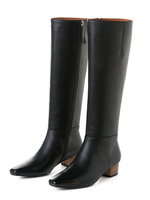 Bottes au genou en peau de vache bloc carré Chaussures à bout carré pour femmes
