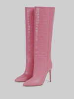 Bottes au Genou Femme à Talons Hauts avec Bout Pointu en Cuir Synthétique Unicolore