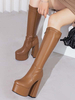 Bottes au Genou Femme à Talons Hauts avec Bout Rond en Cuir Synthétique Unicolore