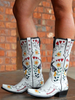 Bottes au Genou Femme à Talons Hauts Imprimés Fleuries