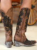 Bottes au Genou Femme à Talons Hauts Imprimés Fleuries