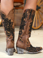 Bottes au Genou Femme à Talons Hauts Imprimés Fleuries