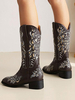 Bottes au Genou Femme à Talons Hauts Imprimés Fleuries Chaussures de Mariée Bohème